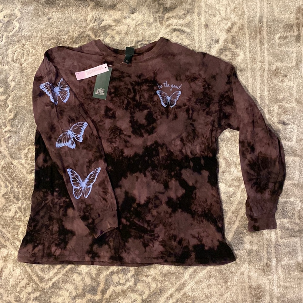 Long sleeve T Shirt Tie Dye butterfly ‘Be the good’ periwinkle - Picture 3 of 10